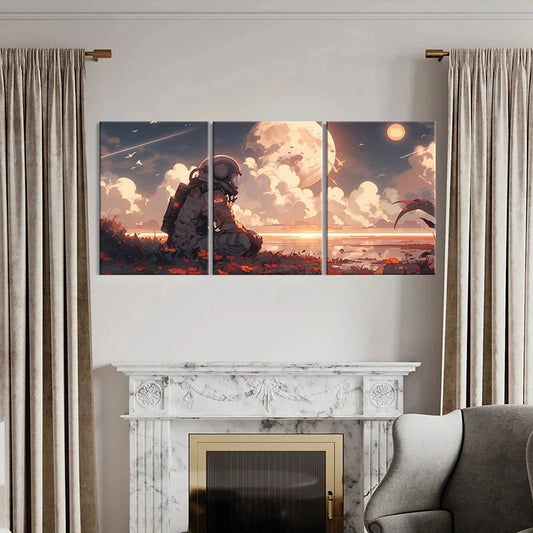 3pcs Japanese Anime Style Astronaut Metal Print Ready to Hang Art