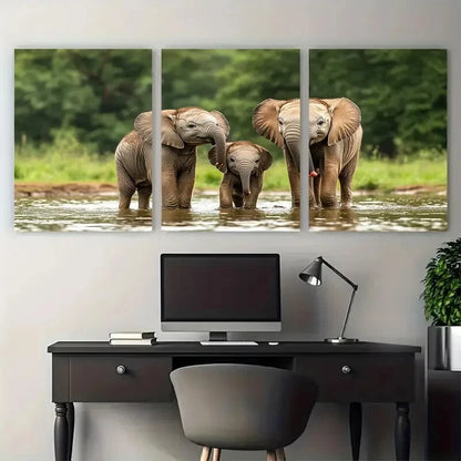 3pcs Baby Elephants Family Bonding Metal Print Ready to Hang Art
