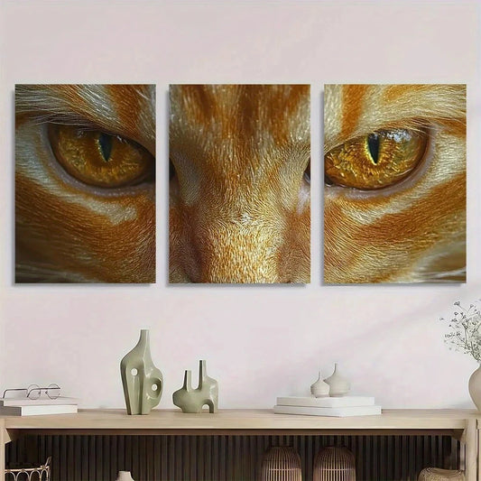 3pcs Funny Animal Cat Sign Gold Eyes Metal Print Ready to Hang Art
