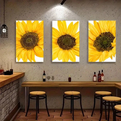 3pcs Sunflower Vibrant Yellow Floral Prints Metal Print Ready to Hang Art