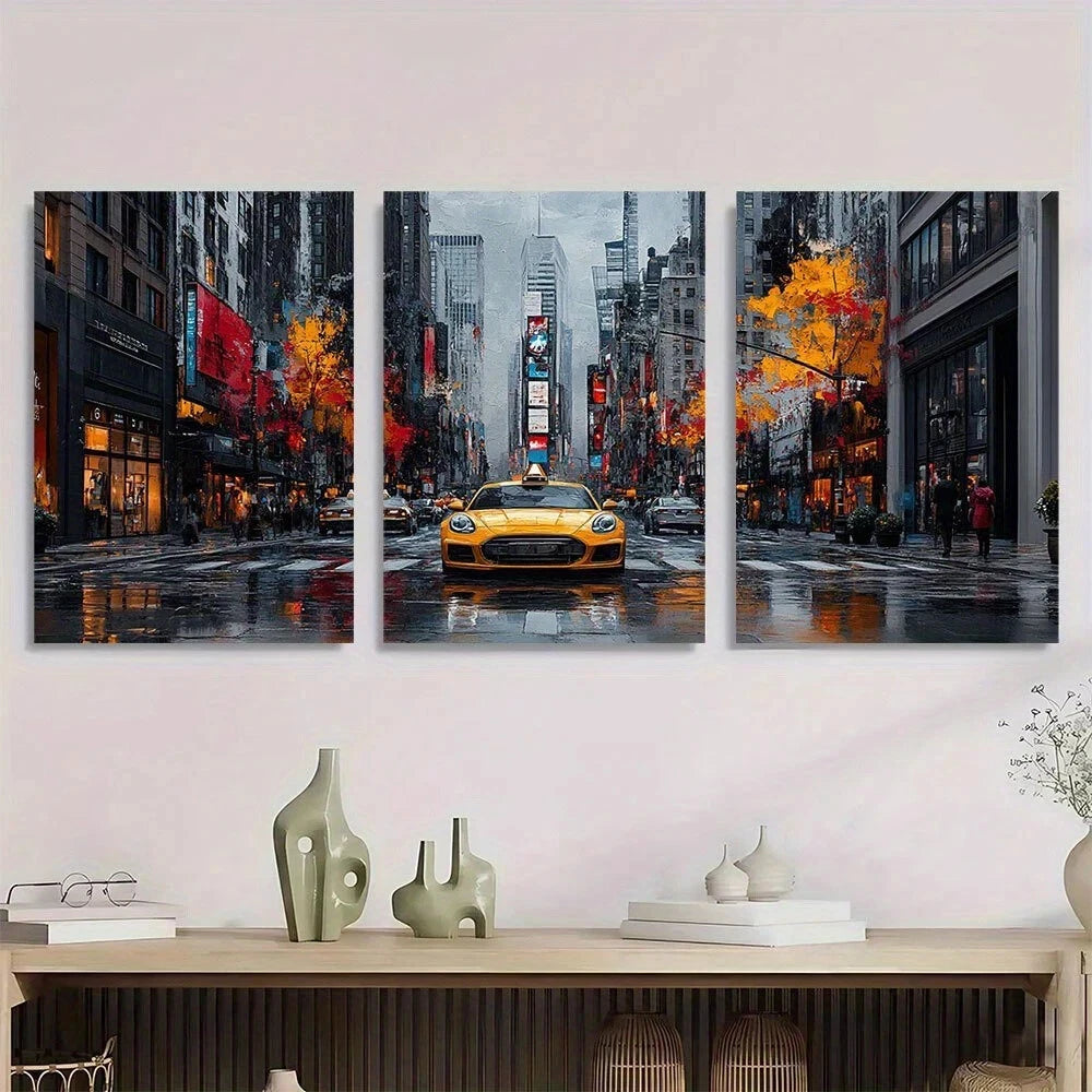3pcs Modern Black and White City Night Scene Metal Print Ready to Hang Art