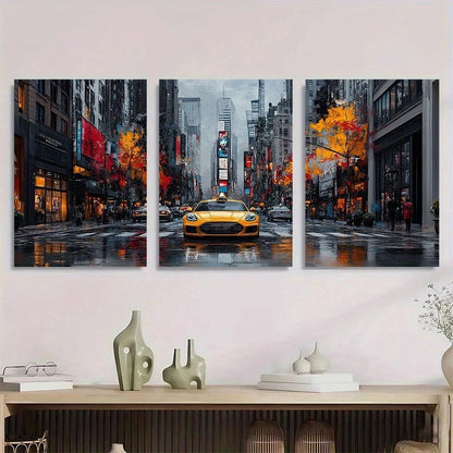 3pcs Modern Black and White City Night Scene Metal Print Ready to Hang Art