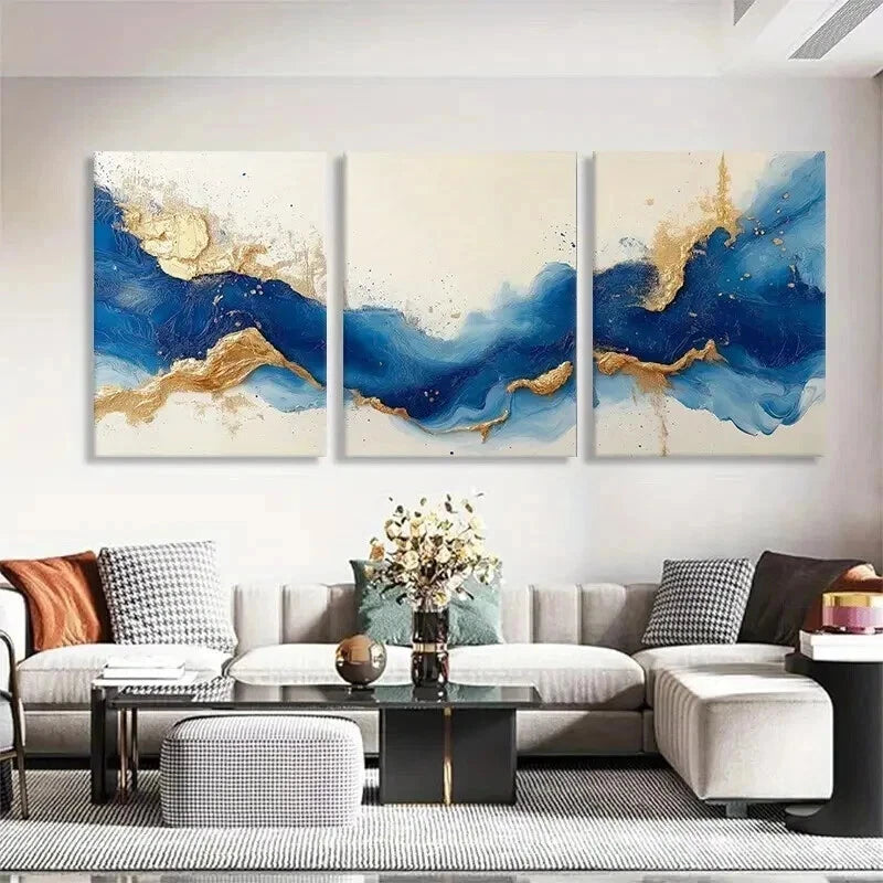 3pcs Modern Contemporary Waves Design Perfect Wall Art Set Canvas Framed 40x60cm - High Quality Print 100% Australian Made Wall Canvas Ready to Hang