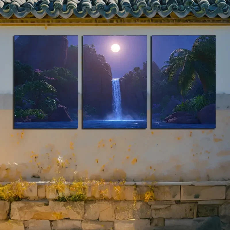3pcs Waterfall Tropical Landscape Scenery Metal Print Ready to Hang Art