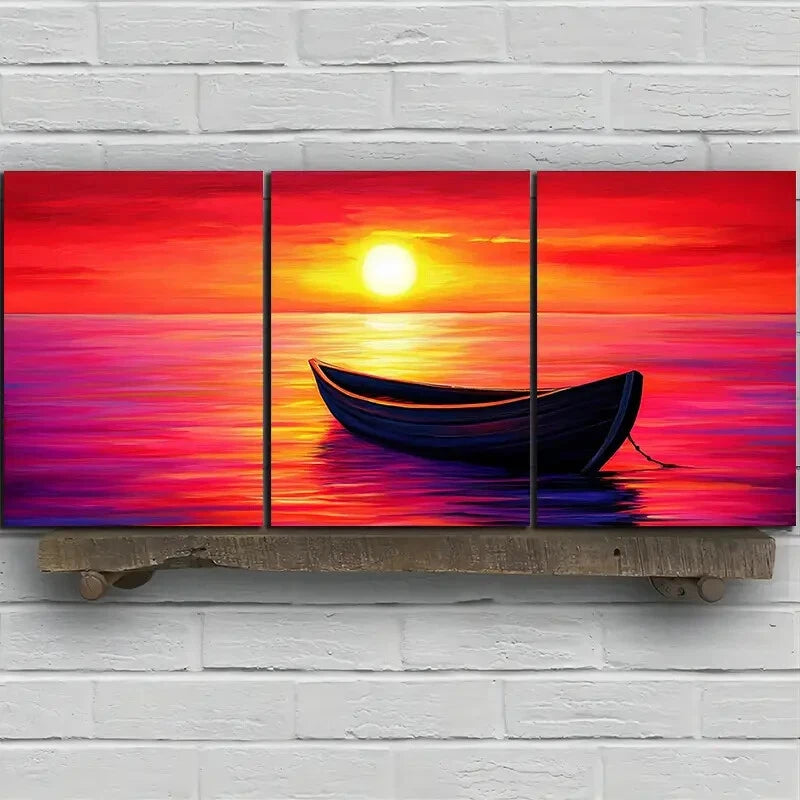 3pcs Beautiful Sunset Over The Sea Metal Print Ready to Hang Art