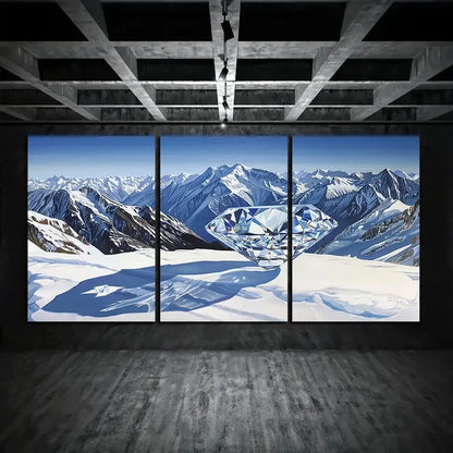 3pcs Snow Mountain Oil Painting Metal Print Ready to Hang Art