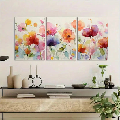 3pcs Watercolor of Colorful Flowers Modern Art Metal Print Ready to Hang Art
