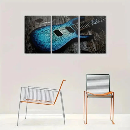 3pcs Electric Guitar Abstract Musical Instrument Metal Print Ready to Hang Art