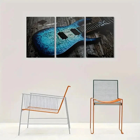 3pcs Electric Guitar Abstract Musical Instrument Metal Print Ready to Hang Art