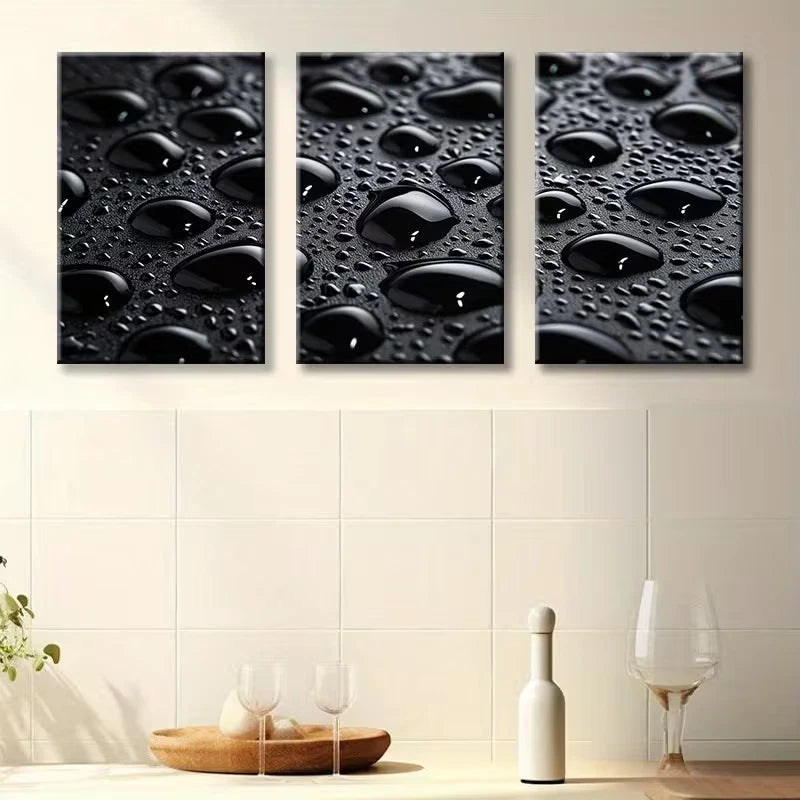3pcs Black background Water Drop Wall Art Set Canvas Framed 50x70cm - High Quality Print 100% Australian Made Wall Canvas Ready to Hang