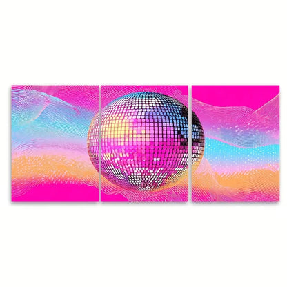 3pcs Retro 80s Disco Theme Disco Ball Metal Print Ready to Hang Art