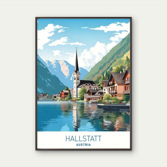 Hallstatt Austria Lake Nature Mountain Travel Poster Print Wall Art