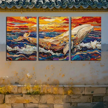 3pcs Vibrant Whale in Ocean Illustration Metal Print Ready to Hang Art