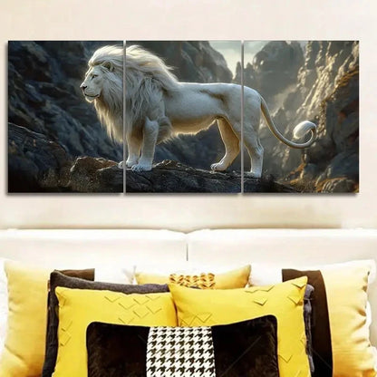 3pcs Majestic White Lion Hangable Designs Wall Art Set Canvas Framed 60x90cm - High Quality Print 100% Australian Made Wall Canvas Ready to Hang