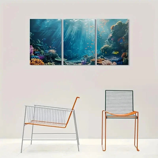 3pcs Underwater Paradise Coral Reef Sunrise Metal Print Ready to Hang Art