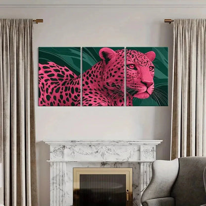 3pcs Abstract Exotic Animal Modern Pink Leopard Metal Print Ready to Hang Art