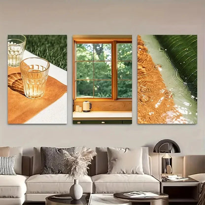 3pcs Minimalist Abstract Glass Illustration Metal Print Ready to Hang Art