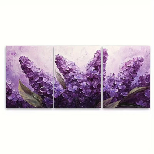 3pcs Lilac Painting Floral Impasto Art Flowers Wall Art Set Canvas Framed 60x90cm - High Quality Print 100% Australian Made Wall Canvas Ready to Hang
