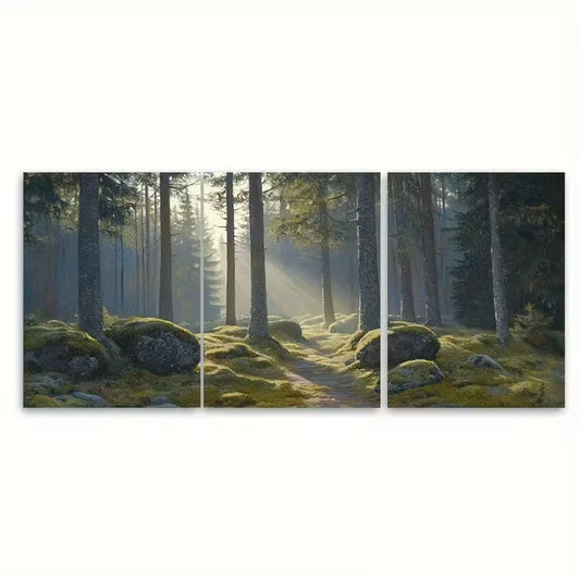 3pcs Black Forest in Morning Mist Metal Print Ready to Hang Art