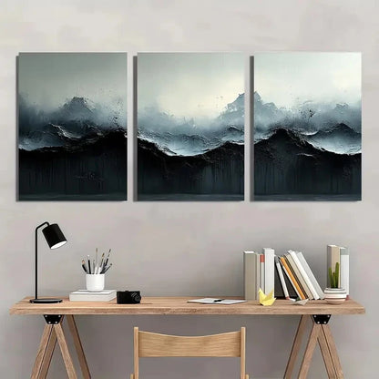 3pcs Black and White Abstract Texture Painting Metal Print Ready to Hang Art