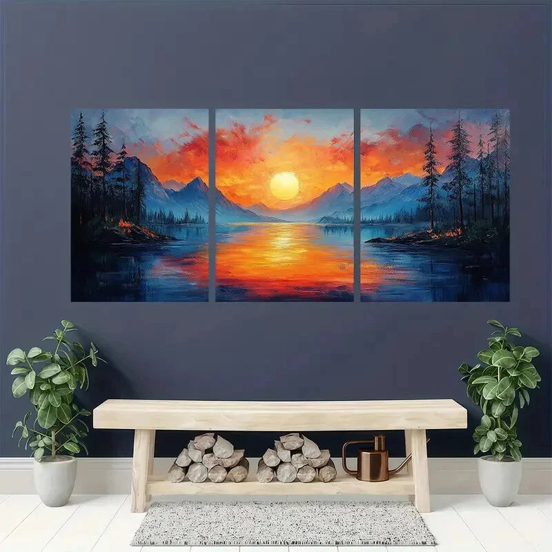 3pcs Abstract River Landscape Oil Painting Metal Print Ready to Hang Art