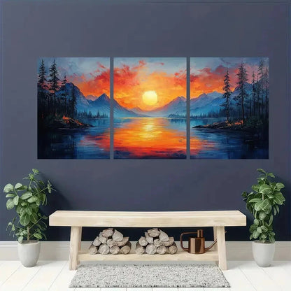 3pcs Abstract River Landscape Oil Painting Metal Print Ready to Hang Art