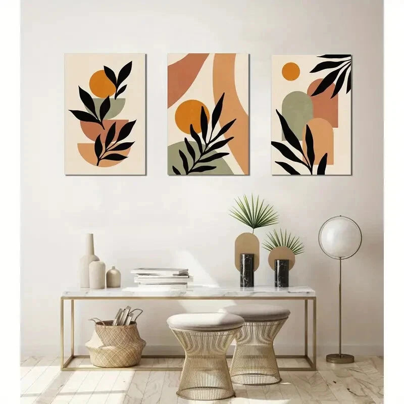 3pcs  Minimalist Boho Leaf Colorful Boho Metal Print Ready to Hang Art
