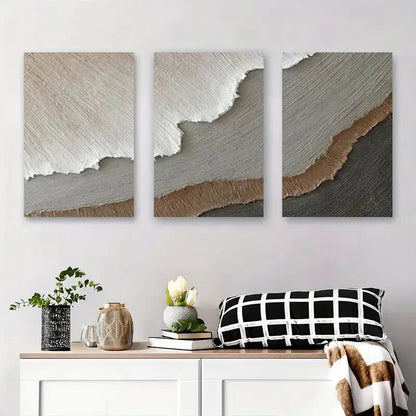 3pcs Soft Earth Tone Textured Designs Perfect Wall Art Set Canvas Framed 40x60cm - High Quality Print 100% Australian Made Wall Canvas Ready to Hang