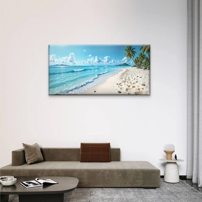 Blue Sky Beach Scene Perfect Wall Art Canvas Office Home Room Framed 120x60cm