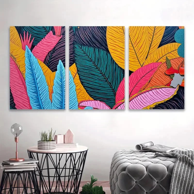 3pcs Colorful Tropical Leaves Wall Art Set Canvas Framed 60x90cm - High Quality Print 100% Australian Made Wall Canvas Ready to Hang