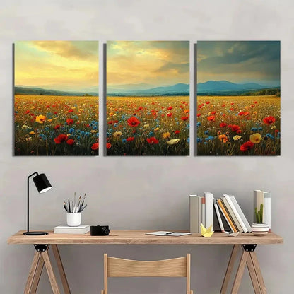 3pcs Vintage Wildflower Field Floral Landscape Metal Print Ready to Hang Art