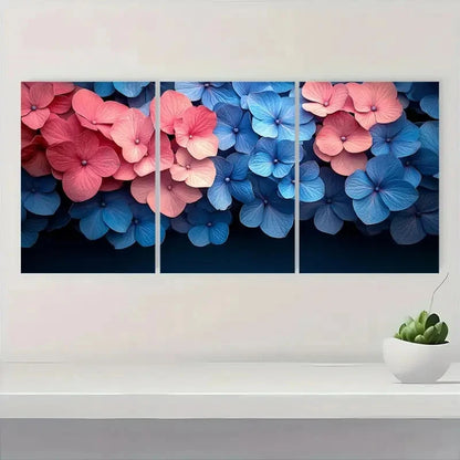 3pcs Hydrangea Flower Pink & Blue Floral Wall Art Metal Print Ready to Hang Art