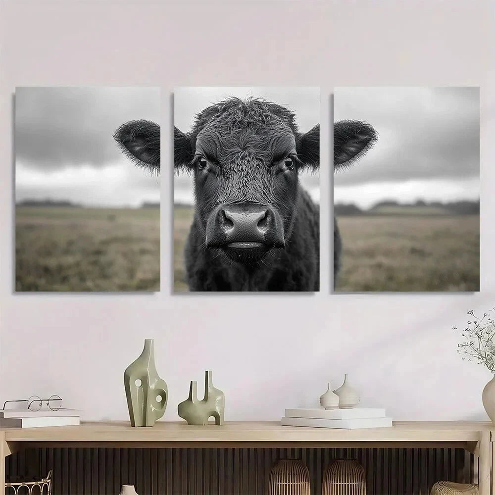 3pcs Black and White land Cow Metal Print Ready to Hang Art