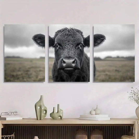 3pcs Black and White land Cow Metal Print Ready to Hang Art