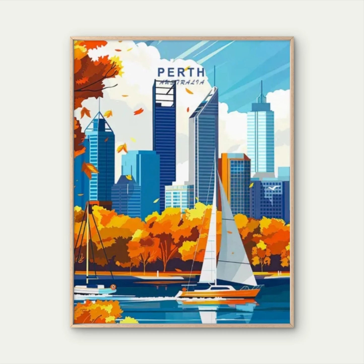 Perth Australia Cityscape Modern Vibrant Colors Travel Poster Print Wall Art