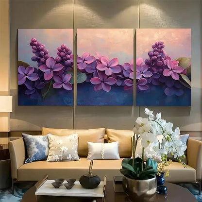 3pcs Soft Purple Lilac Flower Design Metal Print Ready to Hang Art