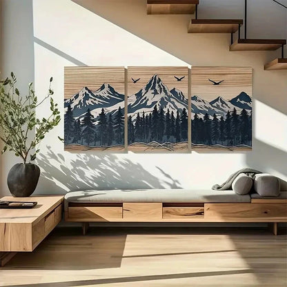 3pcs Panel Effect Mountain Modern Metal Print Ready to Hang Art