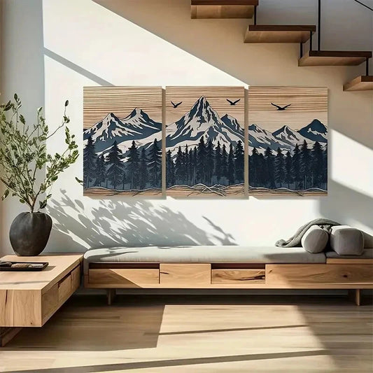 3pcs Panel Effect Mountain Modern Metal Print Ready to Hang Art