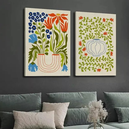 2pcs Decorative Painting, Potted Plants, Retro Abstract Canvas Framed 50x75cm - High Quality Print 100% Australian Made Wall Canvas Ready to Hang