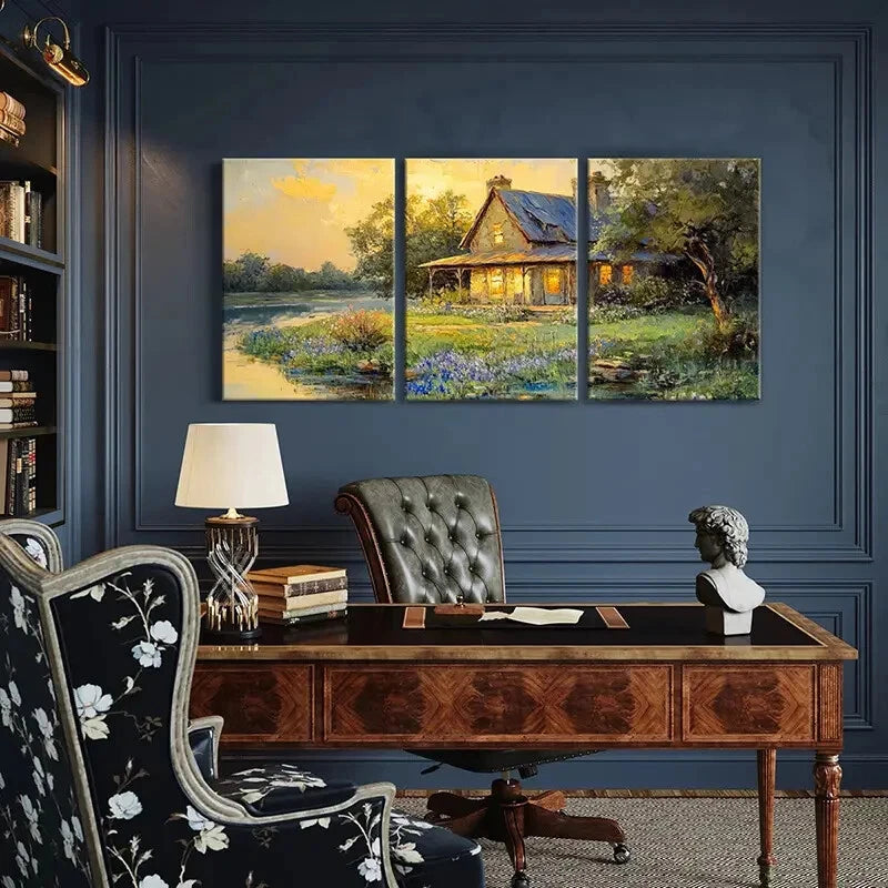 3pcs Rustic Cottage Warm Lighting Floral Garden Metal Print Ready to Hang Art