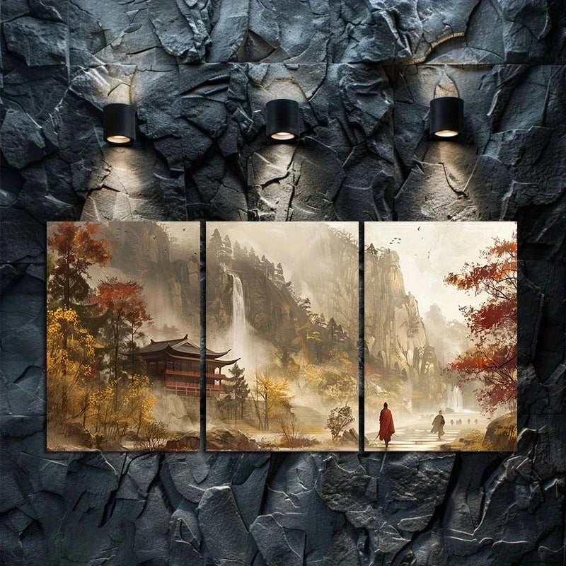 3pcs Traditional Chinese Landscape Metal Print Ready to Hang Art