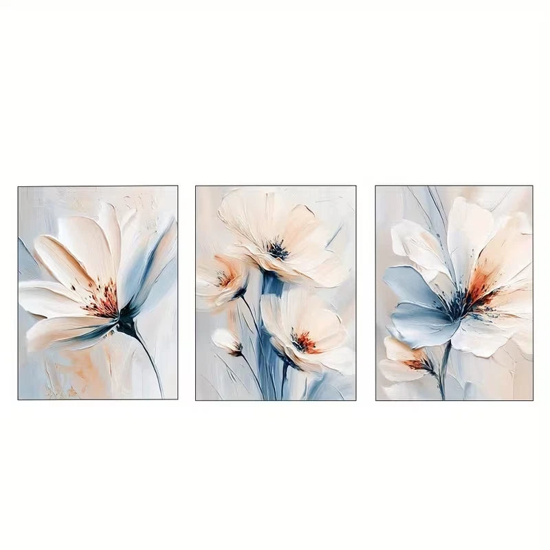 3pcs Light Blue Flowers Modern Plant  Wall Art Set Canvas Framed 60x90cm - High Quality Print 100% Australian Made Wall Canvas Ready to Hang