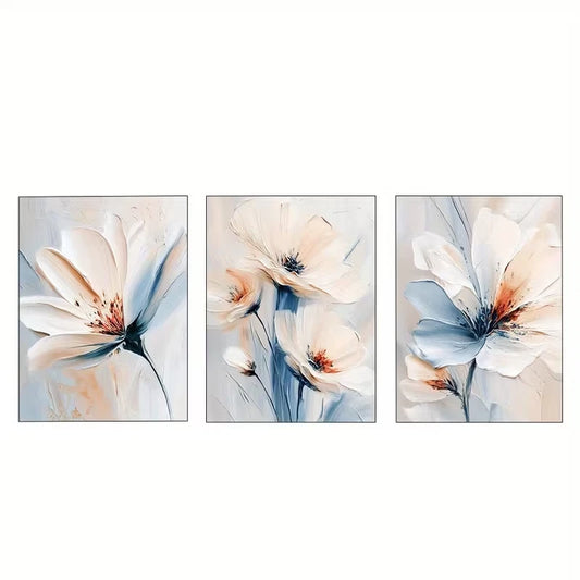 3pcs Light Blue Flowers Modern Plant  Wall Art Set Canvas Framed 60x90cm - High Quality Print 100% Australian Made Wall Canvas Ready to Hang
