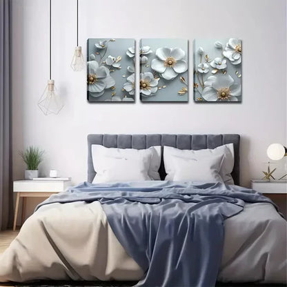 3pcs Three-Dimensional, White Flowers Wall Art Canvas Unframed - High Quality Print 100% Australian Made Wall Canvas