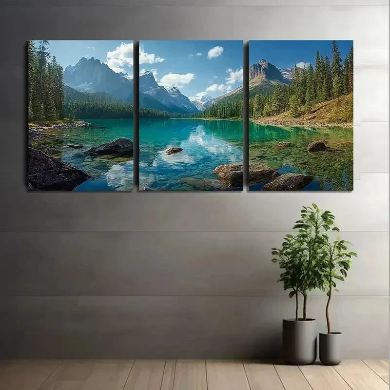 3pcs Canadian Mountain Landscape Paintings Metal Print Ready to Hang Art