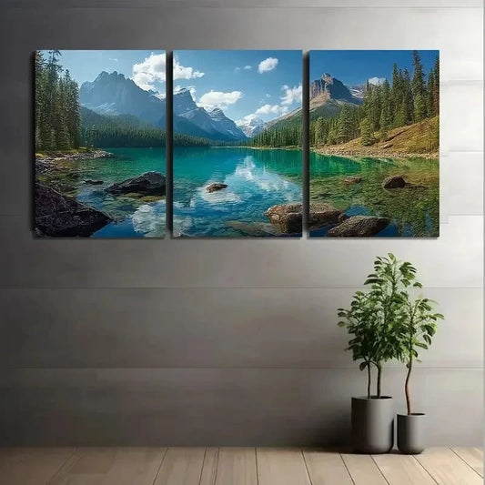 3pcs Canadian Mountain Landscape Paintings Metal Print Ready to Hang Art