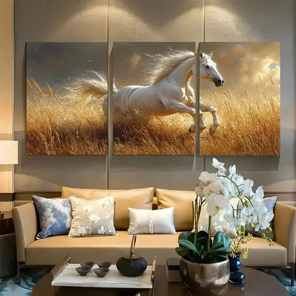 3pcs Dynamic Running White Horse Rustic Design Metal Print Ready to Hang Art