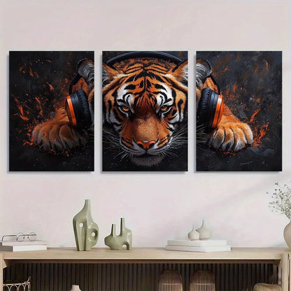 3pcs Funny Gamer Earphone Animals Tiger Metal Print Ready to Hang Art
