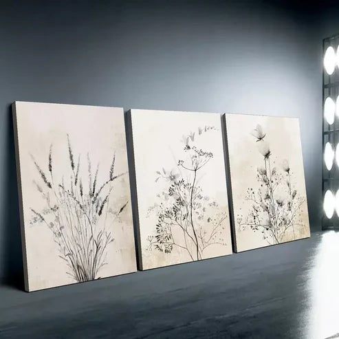 3pcs Floral & Ink Plant Canvas Framed 60x90cm - High Quality Print 100% Australian Made Wall Canvas Ready to Hang