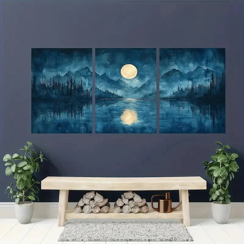 3pcs Serene Abstract Watercolor Reflections Metal Print Ready to Hang Art